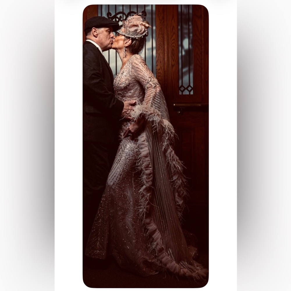 Elegant Feathered Evening Gown